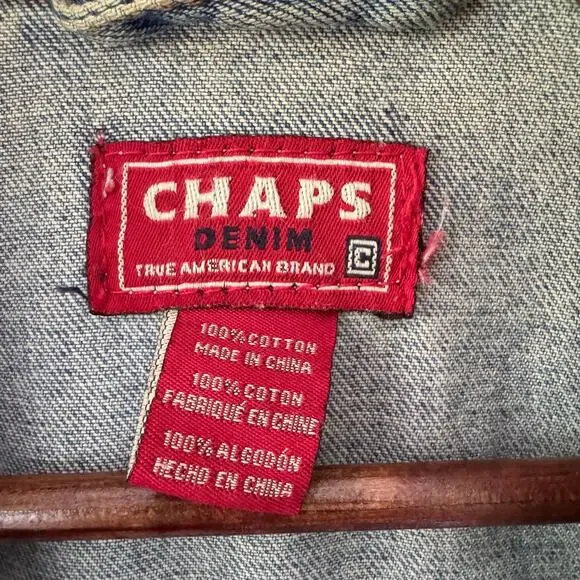 Vintage Chaps Blue Jean Denim Jacket Mens M 100% Cotton Y2K Grunge Streetwear - Picture 2 of 13